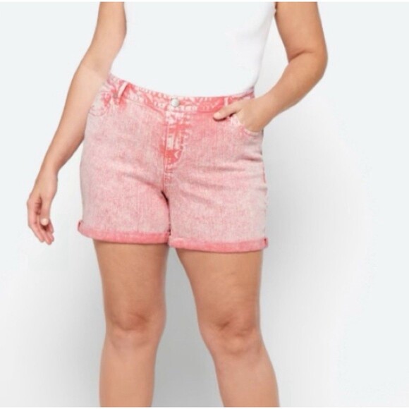 1822 Denim Women’s 14W High Rise Annabeth Roll Short Pink Stretch Summer - Picture 1 of 12